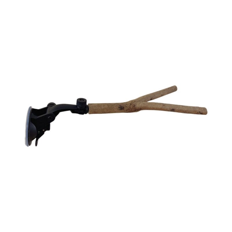 Little Pals 7.8-in Adjustable Natural Forked Wood Suction Cup Perch & Rotatable Window-Mount Bird Stand, Black, 0.2-lb