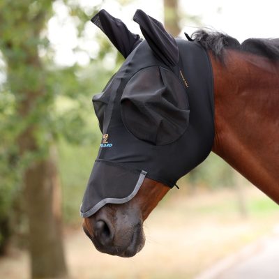 Shires Equestrian Products FlyGuard Pro Stretch Horse Fly Mask with Nose, Jet, Pony