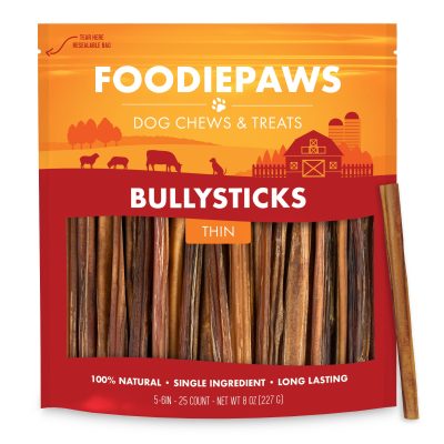 Foodiepaws 5 to 6-in Thin Beef Bully Sticks Dog Treats, 8-oz bag, 25 count