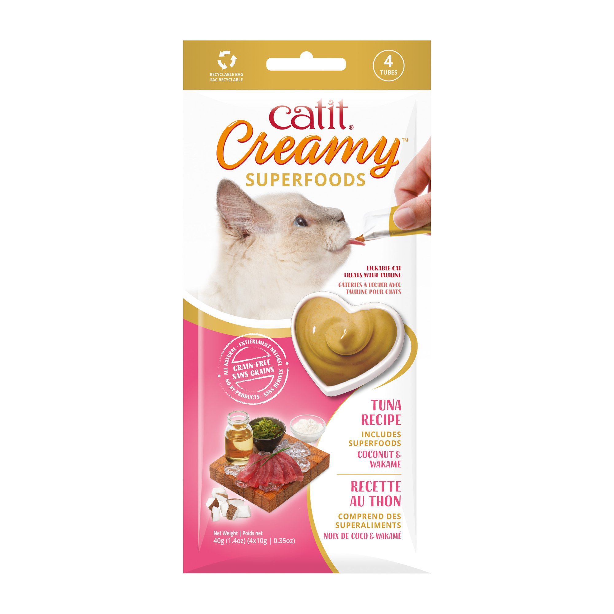 Catit Creamy Superfood Tuna Recipe with Coconut & Wakame Cat Lickable Treats, 0.35-oz tube, 4 count