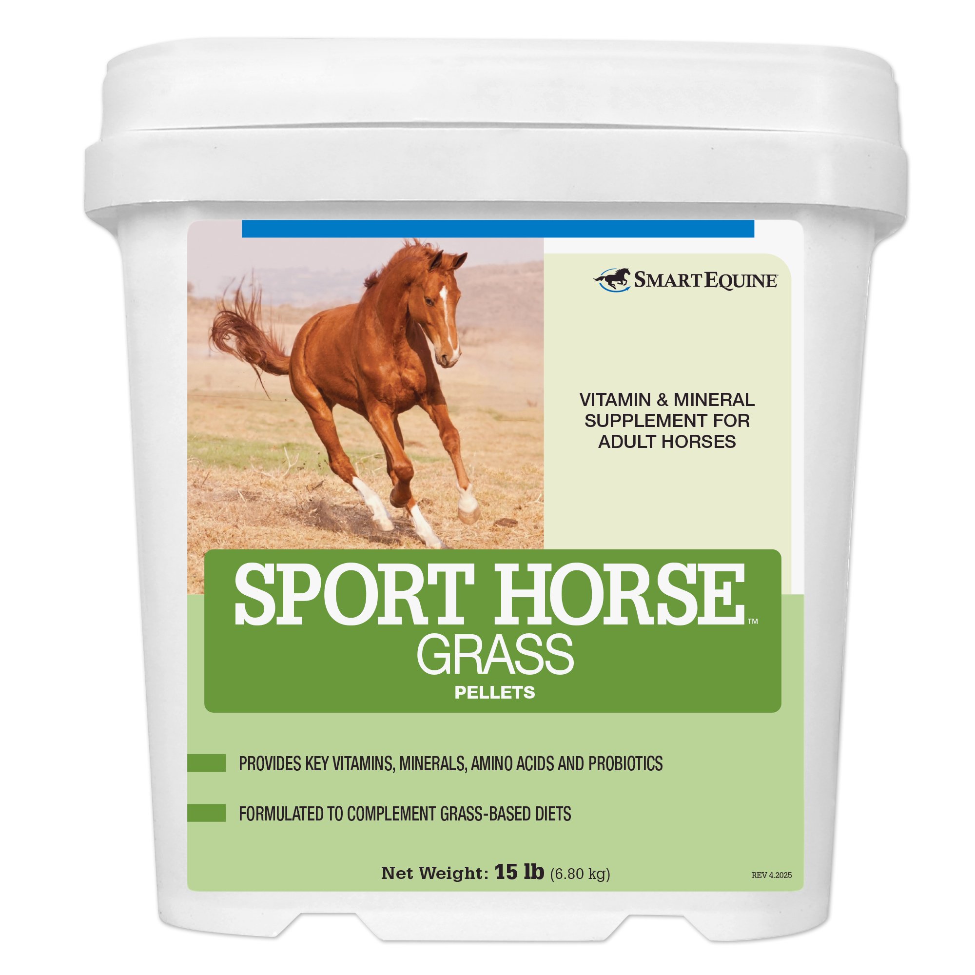 SmartPak Sport Horse Grass Pellets Supplement for Horses, 15-lb bucket