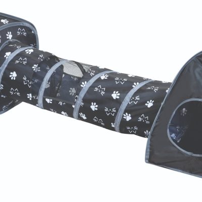 Etna Kitty Pop Up Cat Tunnel Toy with 2 Tents, Black/White, 63 x 21 x 15-in