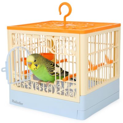 Halinfer 360° Full View Slide-Out Bottom Tray Bird Cage, 2-lb, Blue