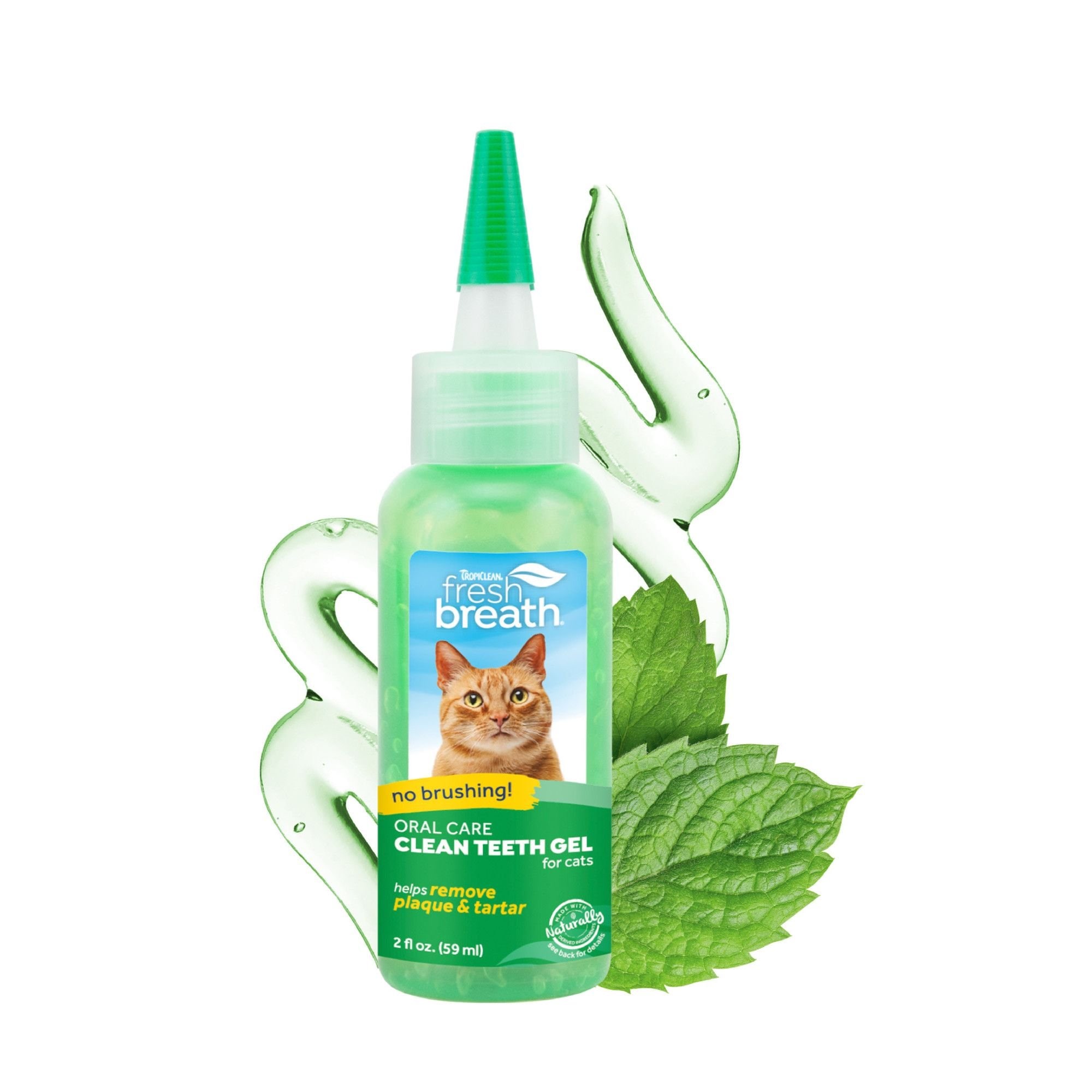 TropiClean Fresh Breath Oral Care Clean Teeth Plaque & Tartar Remover Cat Dental Gel, 2-fl oz bottle