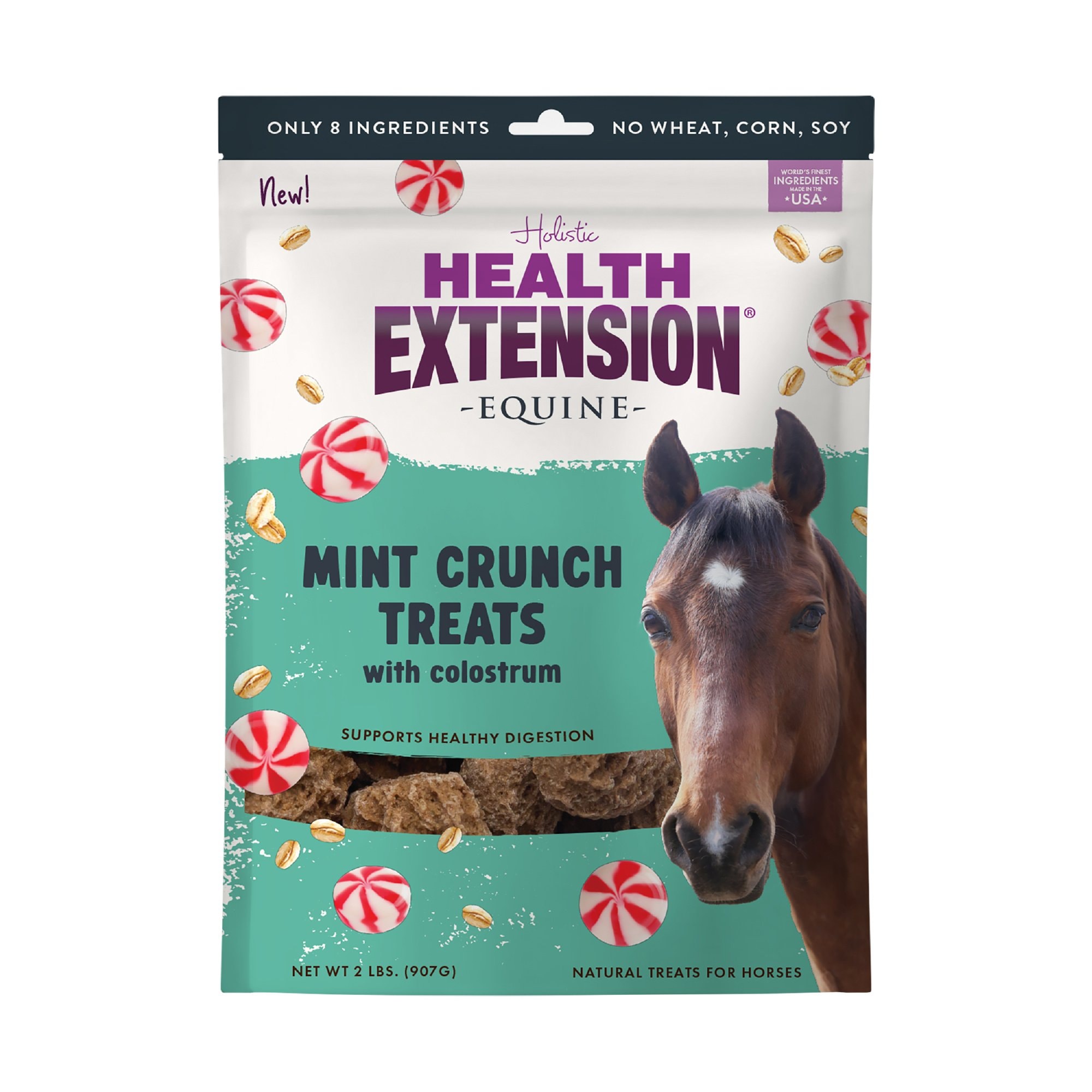 Health Extension Equine Mint Crunch Horse Treats with Colostrum, 2-lb bag