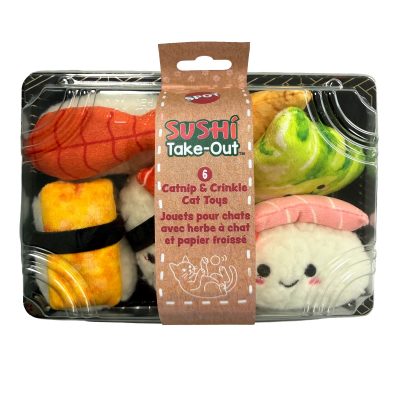 Spot Sushi Nigiri Set 6-Piece with Nip Plush Dog Toy, White/Black/Yellow/Orange/Green/Pink