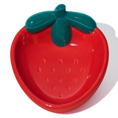 VETRESKA Strawberry Dishwasher Safe Ceramic Dog Bowl, Red, Small: 8.5-oz