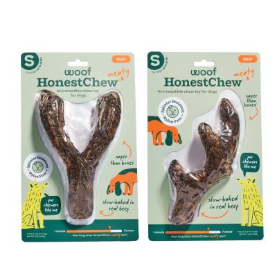 Woof HonestChew Meaty, Antler & Y-Shaped Plant-Based Beef Flavored Dog Chew Toy with Meat Covering, 10-oz bag, 2 count, Small