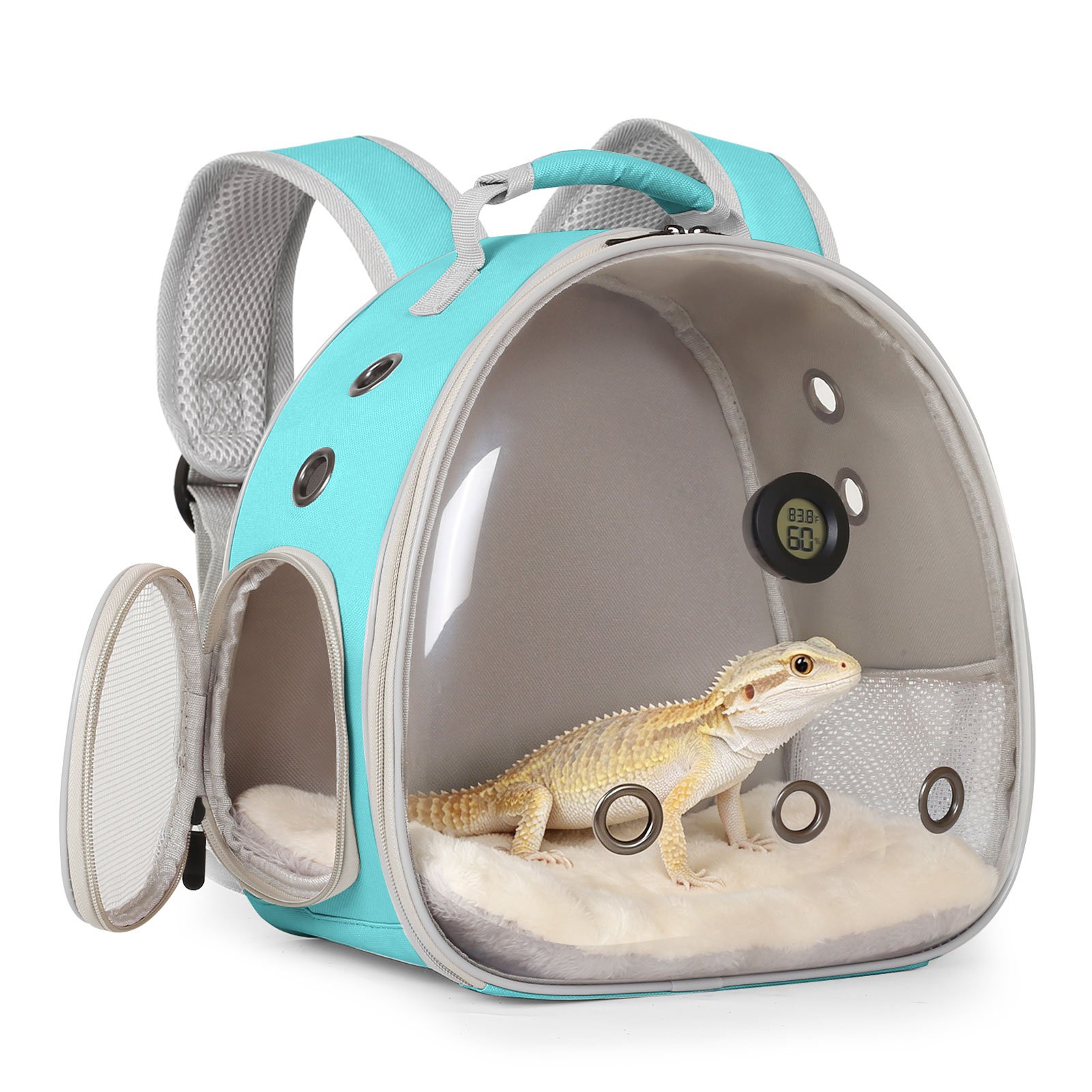 Halinfer Carry Bag Travel Reptile Carrier Built-in Thermometer & Humidity Gauge, 12.5-in, Green