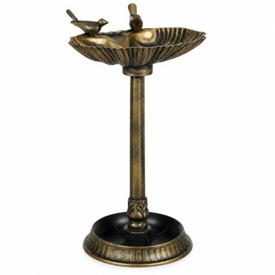 Little Pals 32-in Antique Outdoor Polypropylene Bird Bath & Feeder with Pedestal Flower Planter Base, Vintage Garden Birdbath Yard Statue, Bronze, 4.4-lb