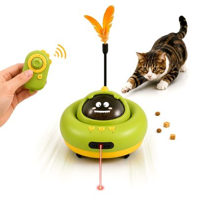 Meowvale 3-in-1 Remote Interactive Cat Toy with Laser Pointers & Treat Dispenser, Green