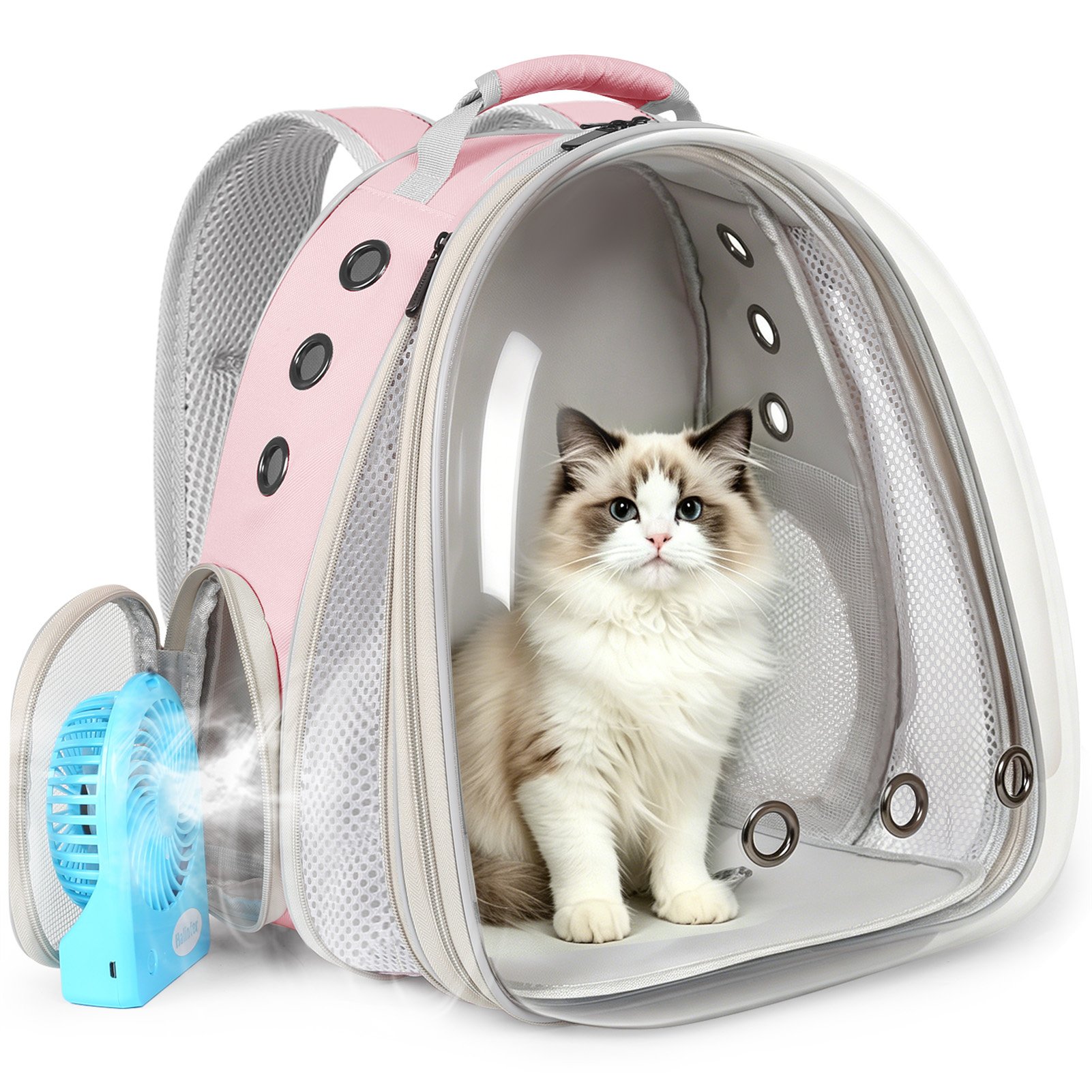 Halinfer Expandable Bubble Carry Bag Backpack Cat Carrier with Fan, Pink