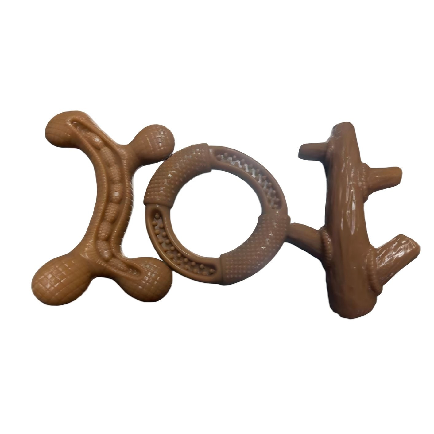 Kseroo Grooved Bone 3-Pack Bacon Flavored Nylon Dental Care Dog Chew Toy, Brown