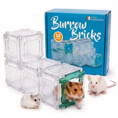 Happy Habitats Burrow Bricks 52-Piece Adjustable Height Small Pet Habitat Expansion with Modular Clear Panels, Doors & Connectors