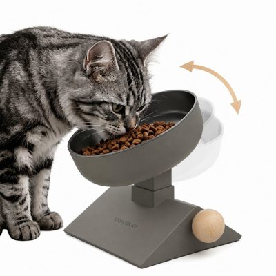 SOLOWINNER Adjustable Tilted Elevated Non-Skid BPA-Free Stainless Steel Cat Bowl, 25.36-oz, Grey