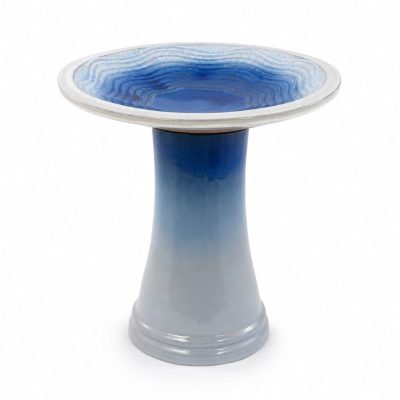 Little Pals Handmade Glazed Ceramic Bird Bath & Feeder, Blue, 26-lb