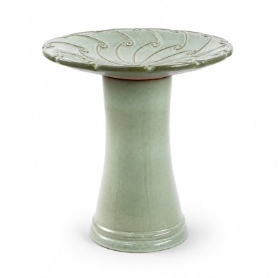 Little Pals Handmade Outdoor Swirling Scroll Ceramic Bird Bath & Feeder, 26-lb, Sage Green/Light Green