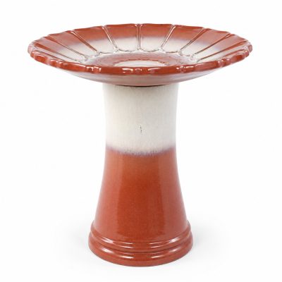 Little Pals Handmade Outdoor Ombre Ceramic Bird Bath & Feeder, 26-lb, Rust Red