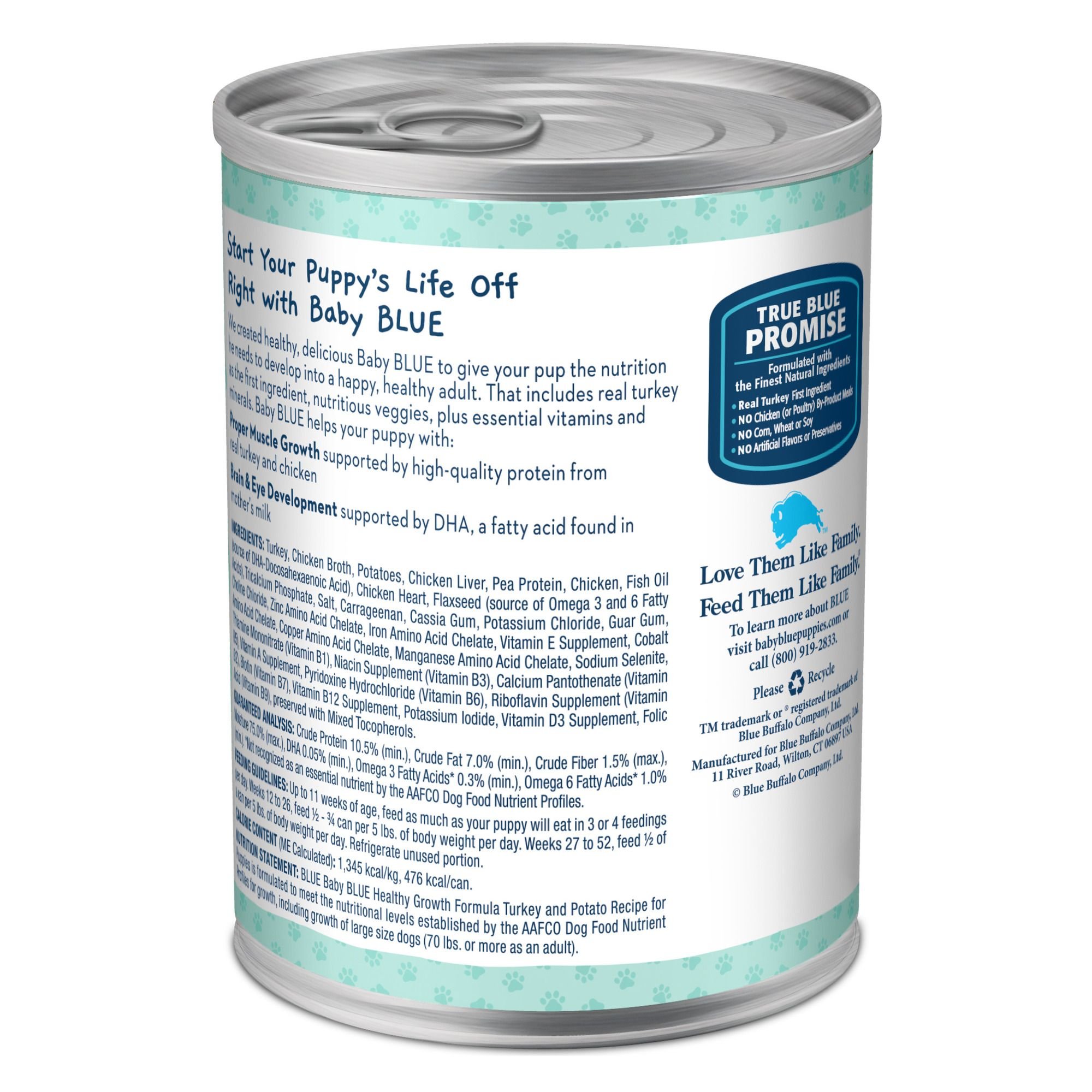 Blue Buffalo Baby Blue Healthy Growth Formula Grain-Free High Protein Turkey & Potato Recipe Puppy Wet Food, 12.5-oz cans, case of 12