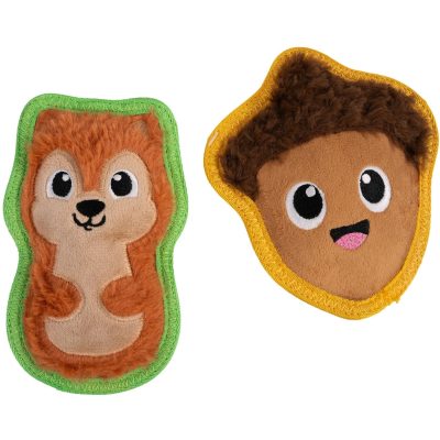 Outward Hound Acorn & Squirrel Tough Skinz Squeaky Plush Dog Toy, 2-Pack, Small
