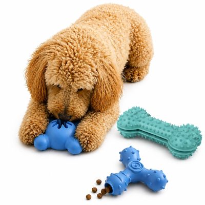 Pet Life 3-Piece Plush Tug Fetch & Squeaking Interactive Dog Toy Set, Blue/Gray