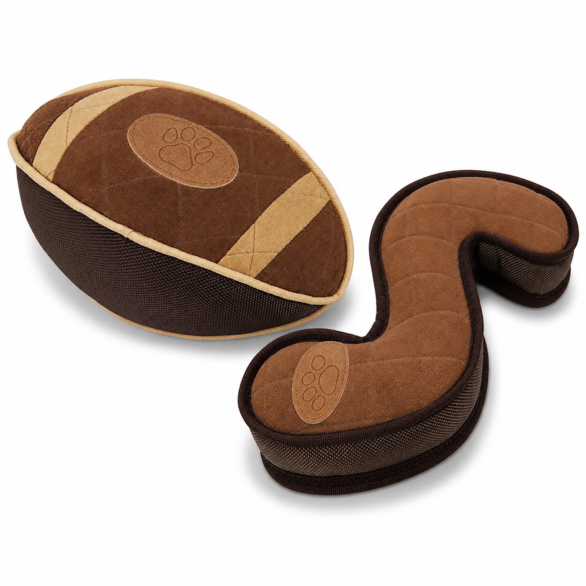 Pet Life 2-Piece Indoor/Outdoor Durable Nylon Plush Squeak & Fetch Ball Dog Toy Set, Dark Brown