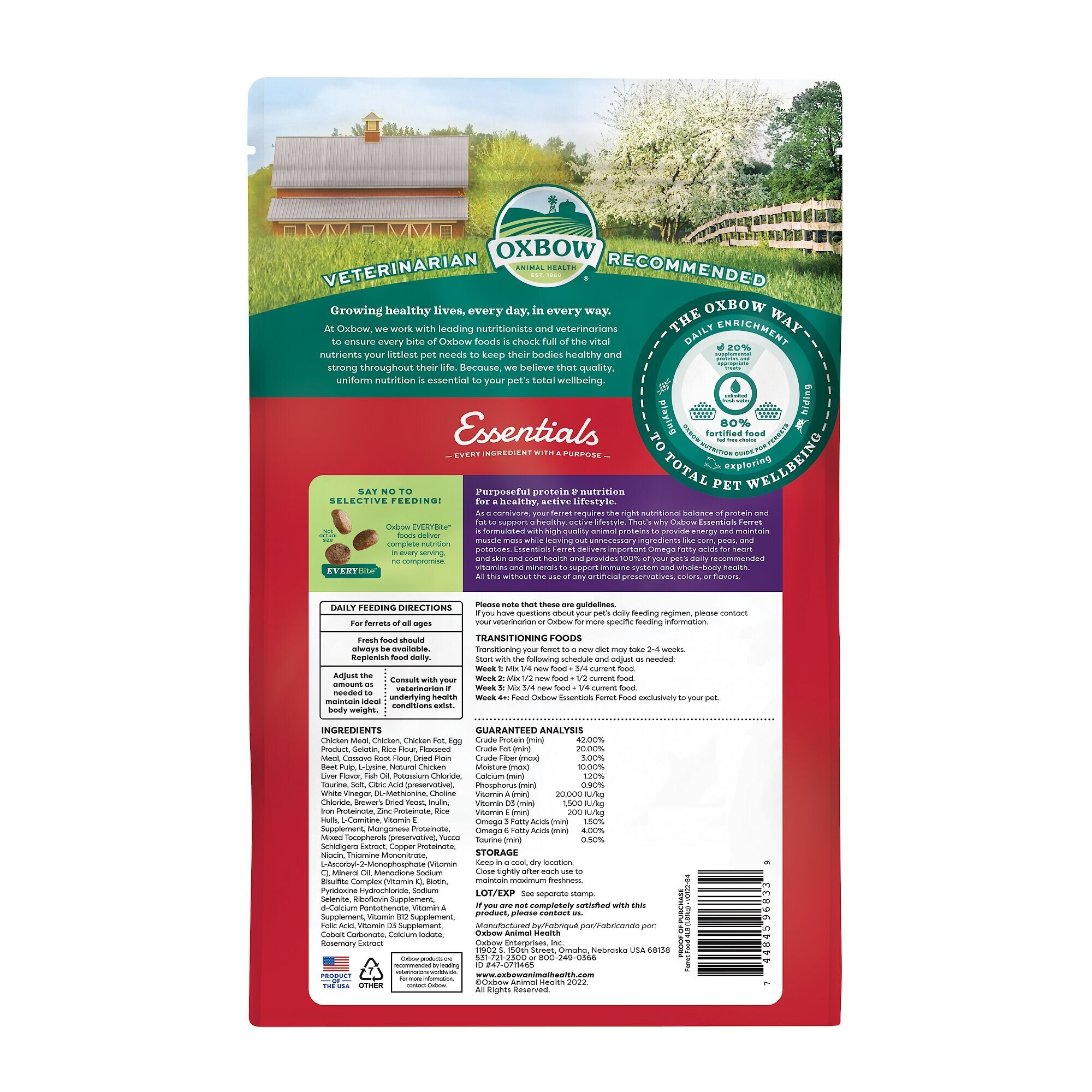 Oxbow Animal Healthy Essentials Natural Pellets Ferret Food, 4-lb bag