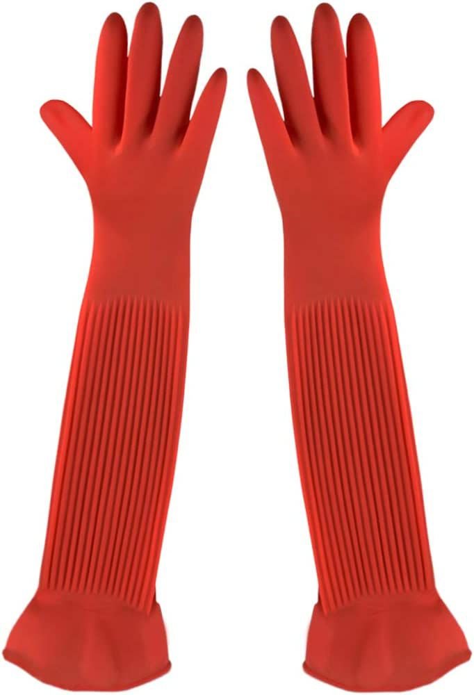 SunGrow Long Rubber Betta Aquarium Gloves Fish Tank Maintenance Accessories, 22-in, 1 pair