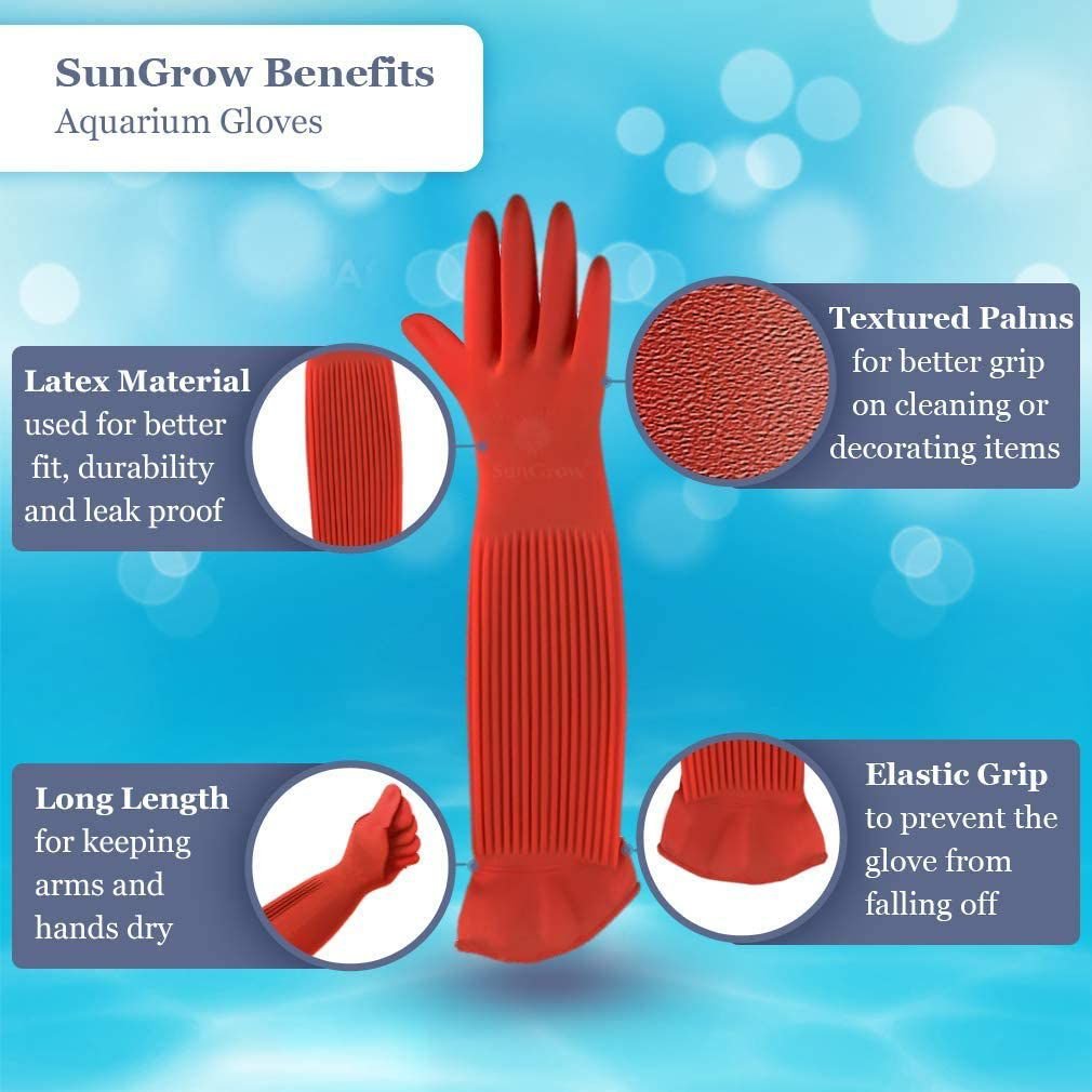 SunGrow Long Rubber Betta Aquarium Gloves Fish Tank Maintenance Accessories, 22-in, 1 pair