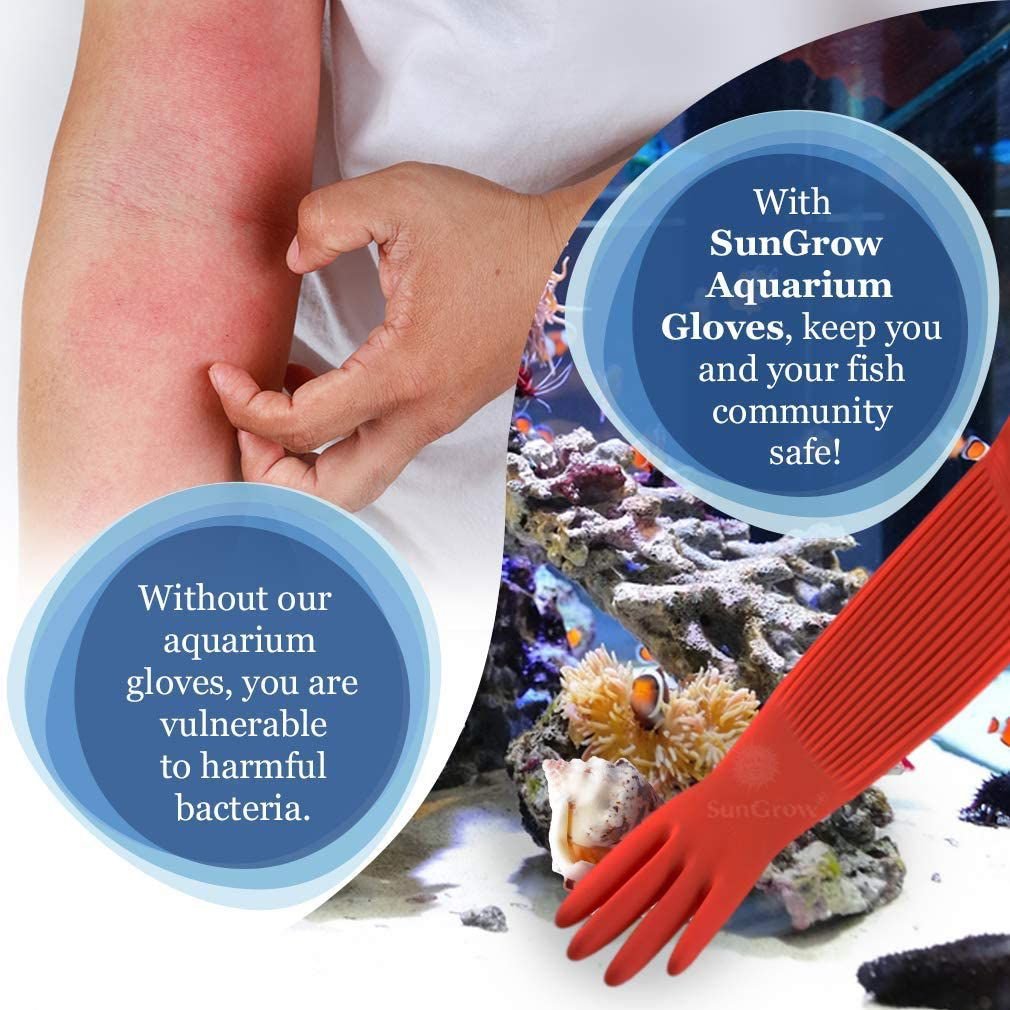 SunGrow Long Rubber Betta Aquarium Gloves Fish Tank Maintenance Accessories, 22-in, 1 pair