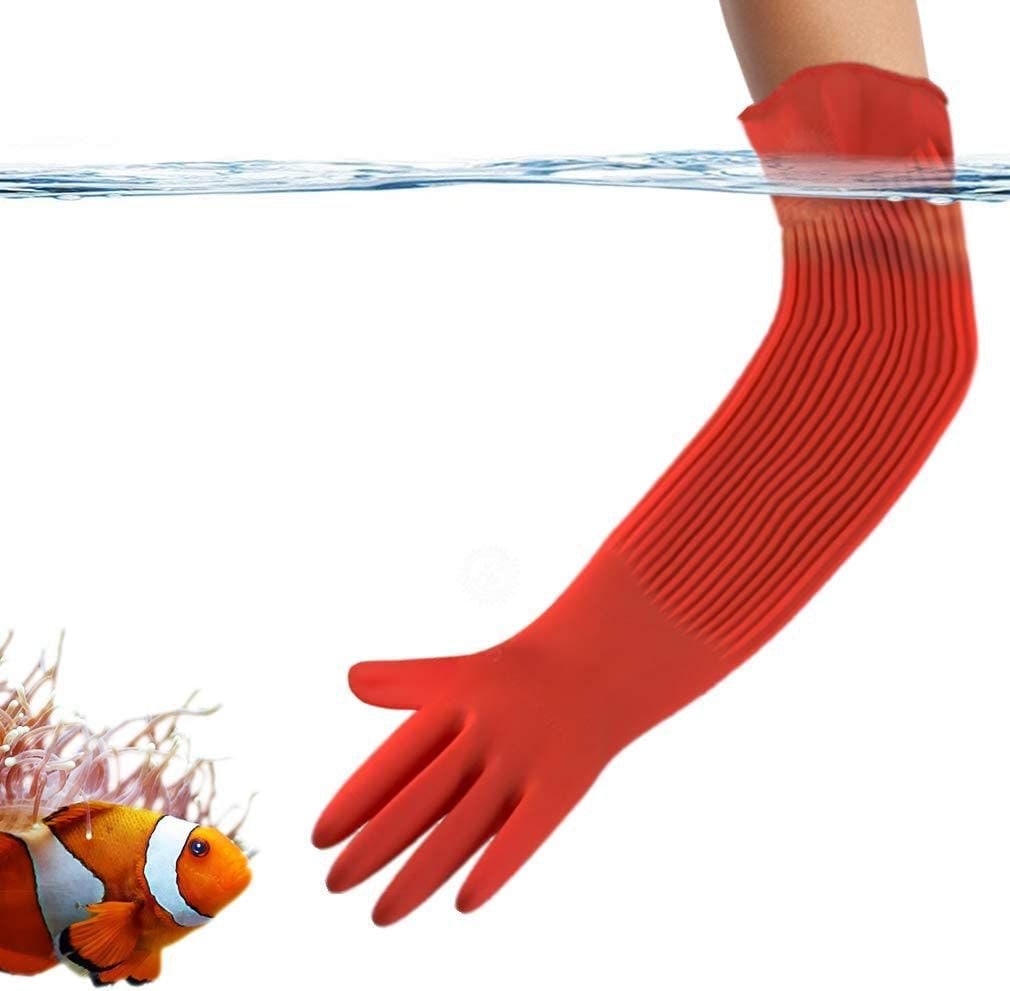 SunGrow Long Rubber Betta Aquarium Gloves Fish Tank Maintenance Accessories, 22-in, 1 pair