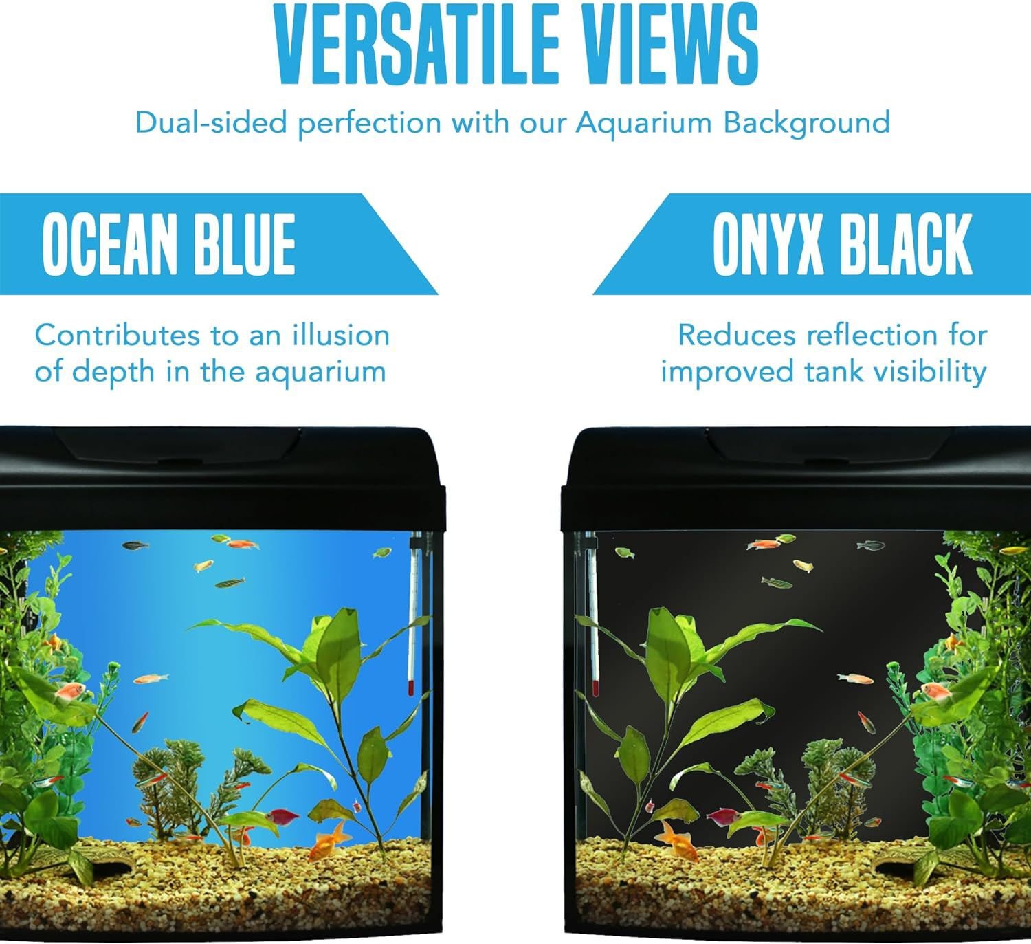SunGrow 2 Sides Blue or Black Aquarium Background Turtle & Betta Fish Tank Backdrop Decoration