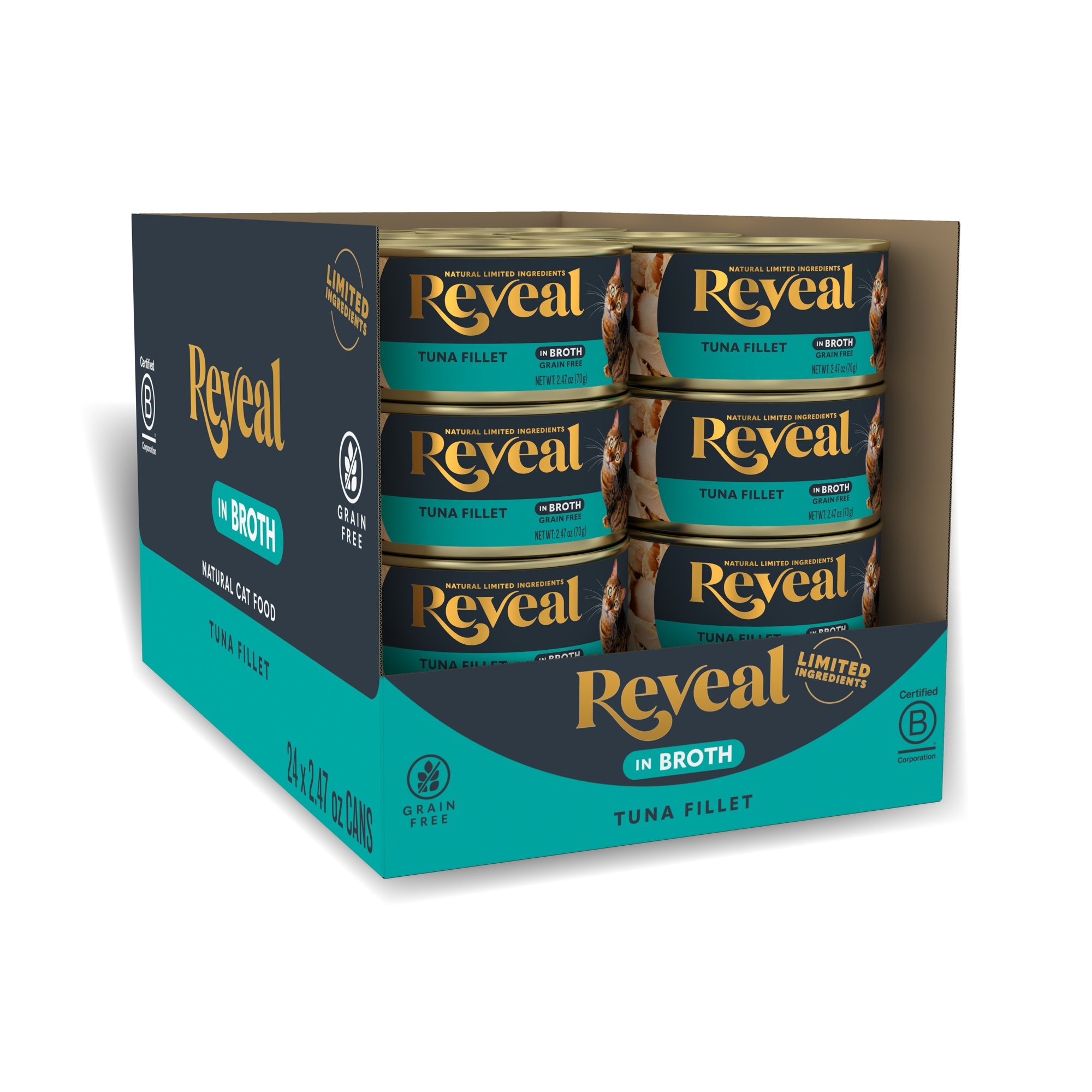 Reveal Natural Grain-Free Tuna Fillet in Broth Flavored Wet Cat Food, 2.47-oz can, case of 24