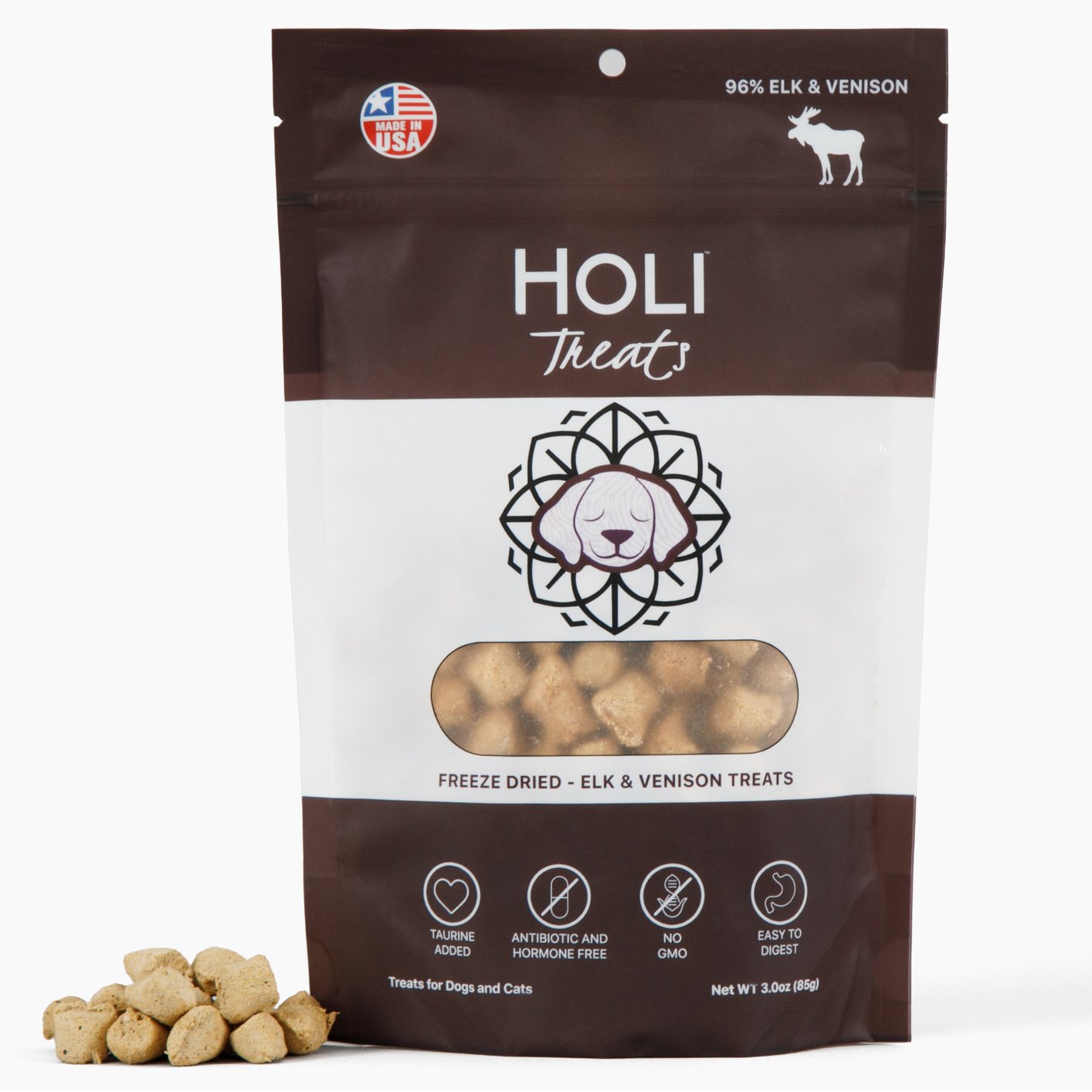 HOLI All Natural & Wild Caught Elk & Venison Meat Dog Freeze-Dried Treat, 3-oz bag