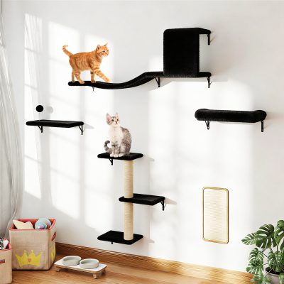 Coziwow Wall Mounted Shelves Set Cat Tree, Black, 5-Pack
