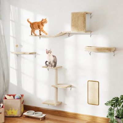 Coziwow Wall Mounted Shelves Set Cat Tree, Beige, 5-Pack