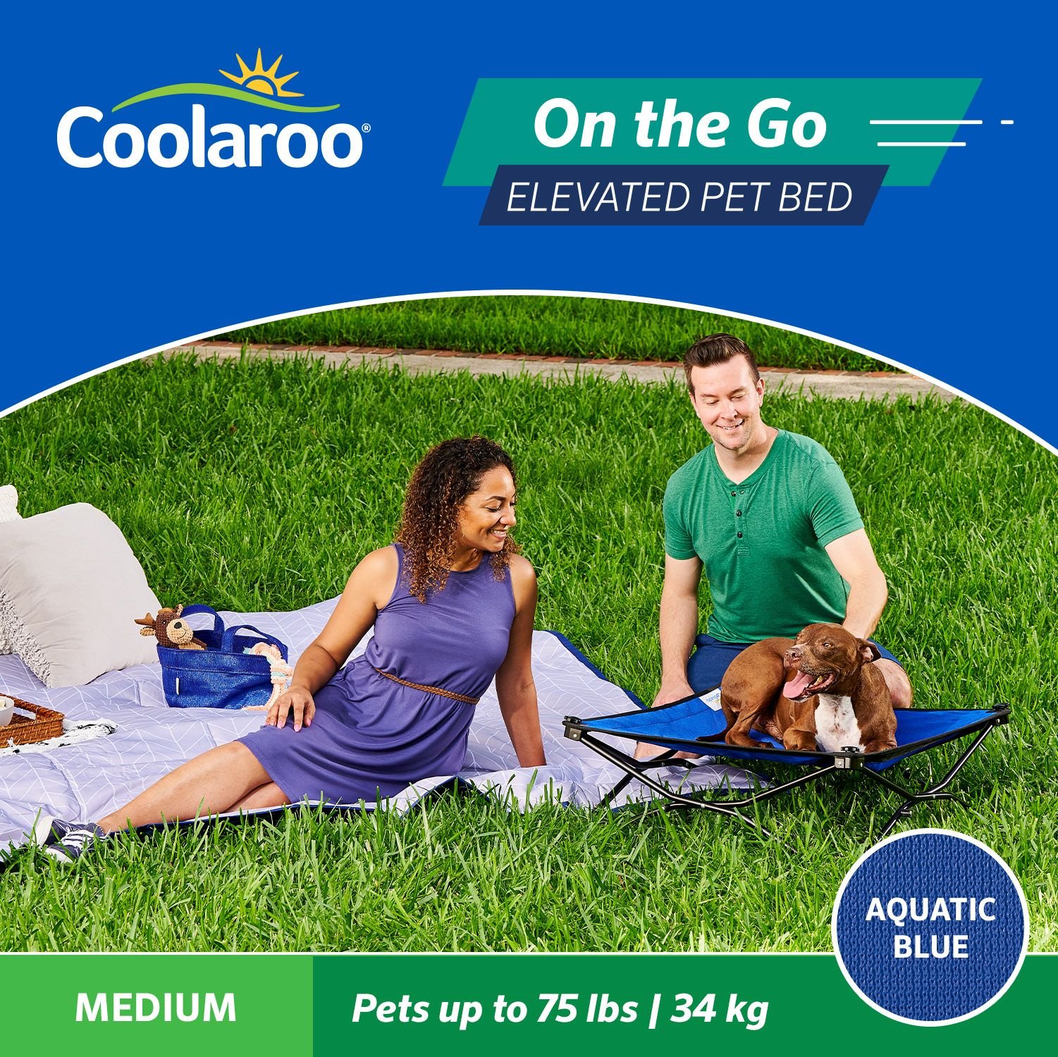 Coolaroo On The Go Elevated Cat & Dog Bed with Removable Cover, Aquatic Blue, Medium