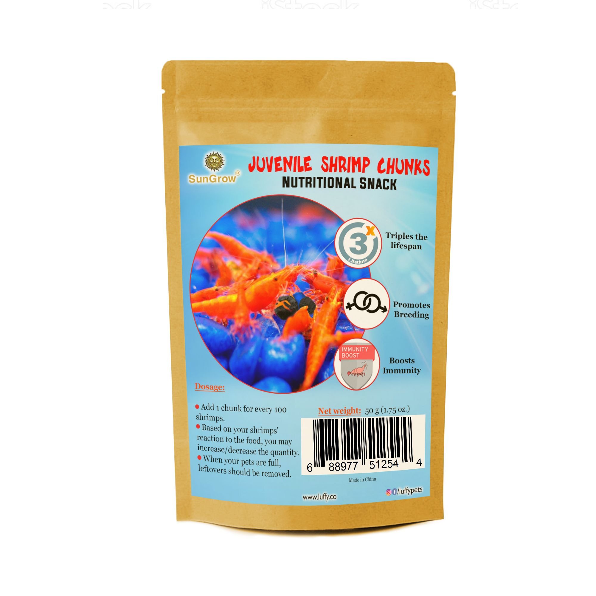 SunGrow Growth Supplement for Freshwater Aquarium Bottom Feeders & Cherry Shrimp Food, 1.75-oz bag - image 2