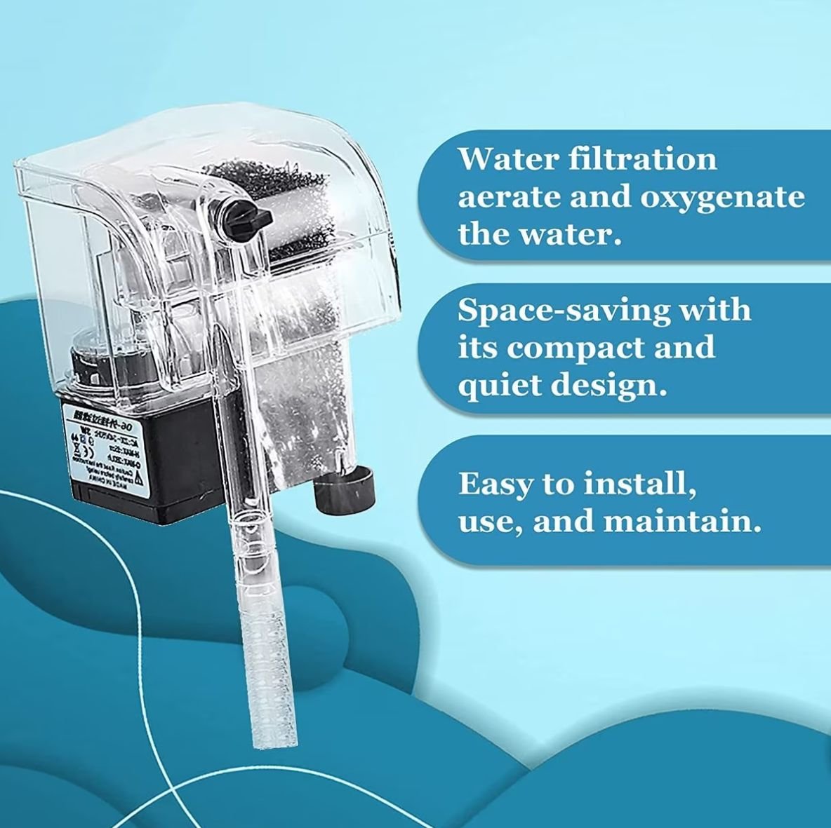 SunGrow Hang On Back Aquarium HOB Filter for Small Turtle & Betta Fish Tank Maintenance