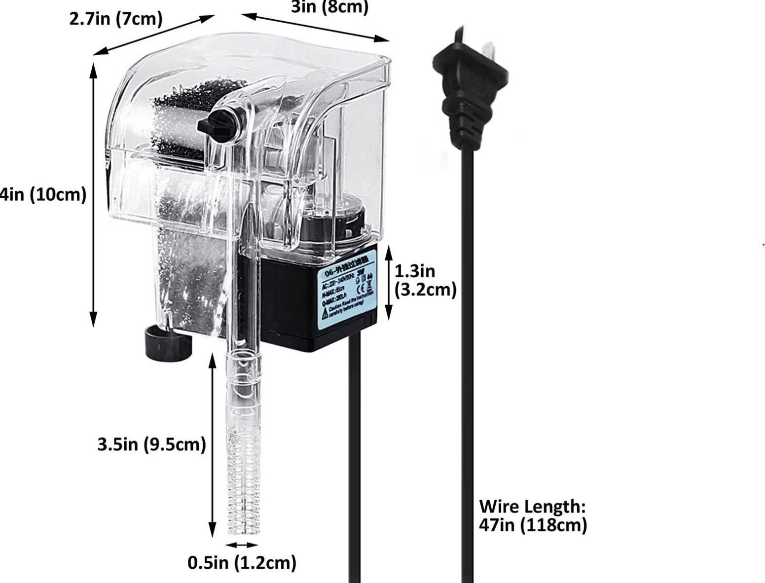 SunGrow Hang On Back Aquarium HOB Filter for Small Turtle & Betta Fish Tank Maintenance