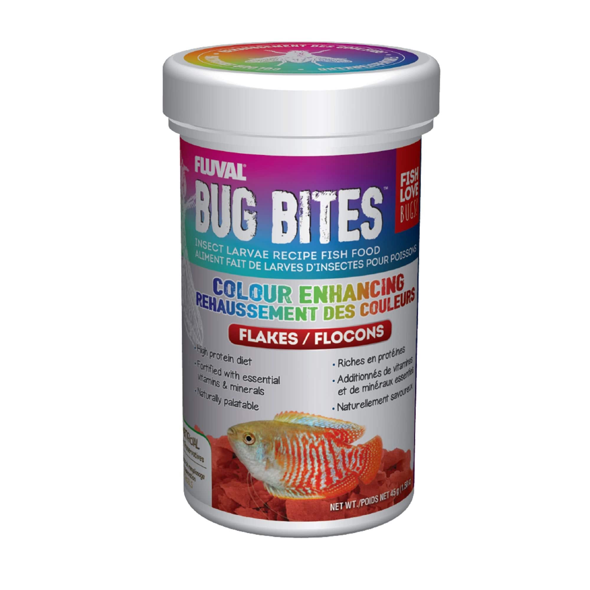 Fluval Bug Bites Color Enhancer Tropical Freshwater Formula Flakes Fish Food, 1.58-oz