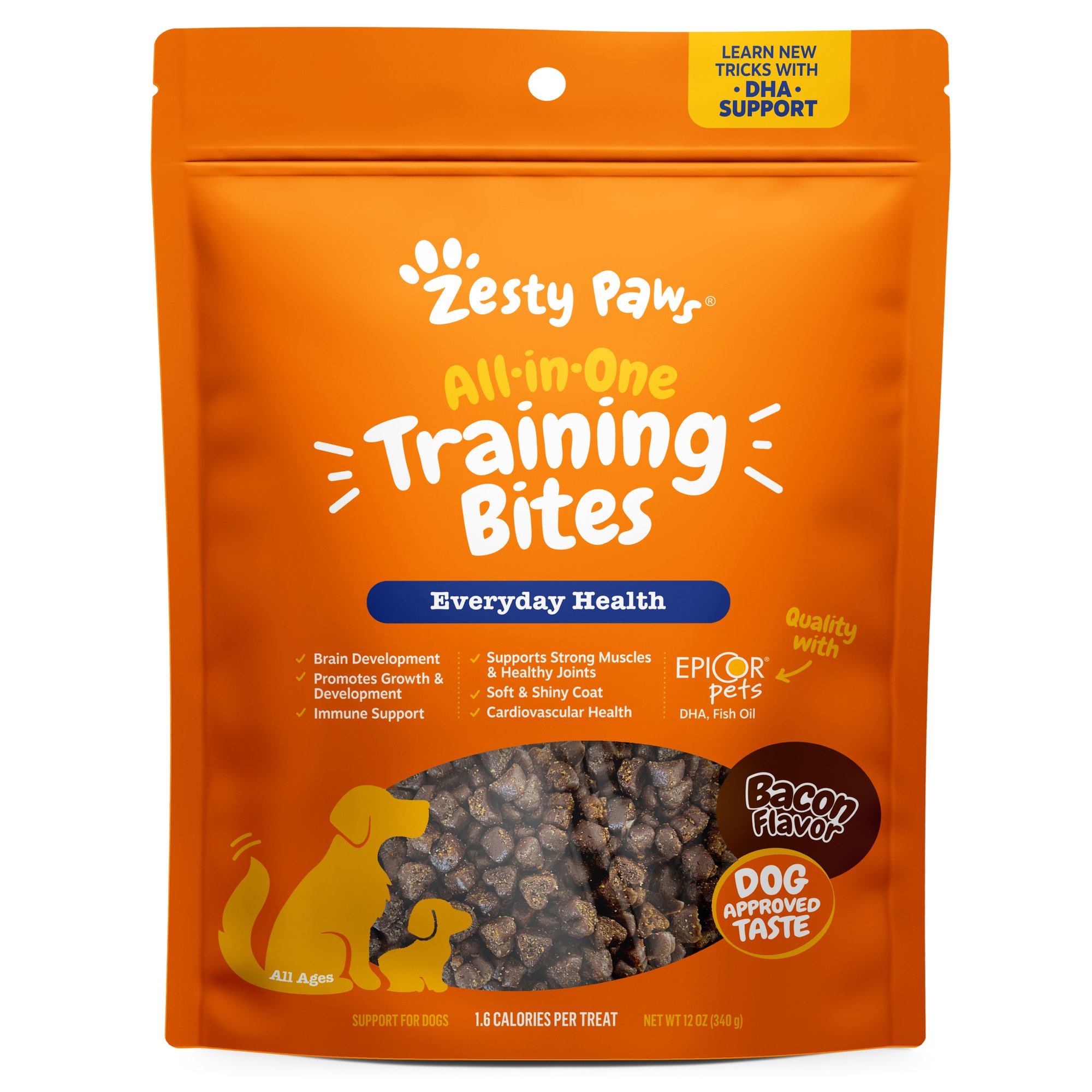 Zesty Paws All-in-One Bacon Flavored Soft & Chewy Training Bites Multivitamin Dog Treats, 12-oz bag