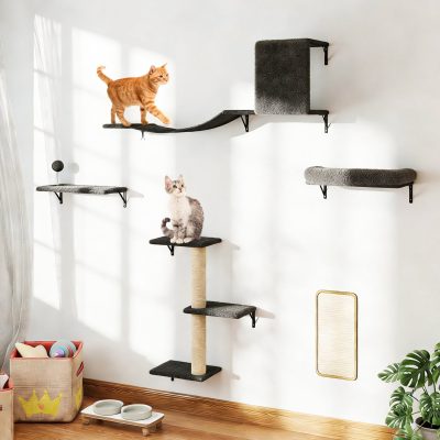 Coziwow Wall Mounted Shelves Set Cat Tree, Gray, 5-Pack