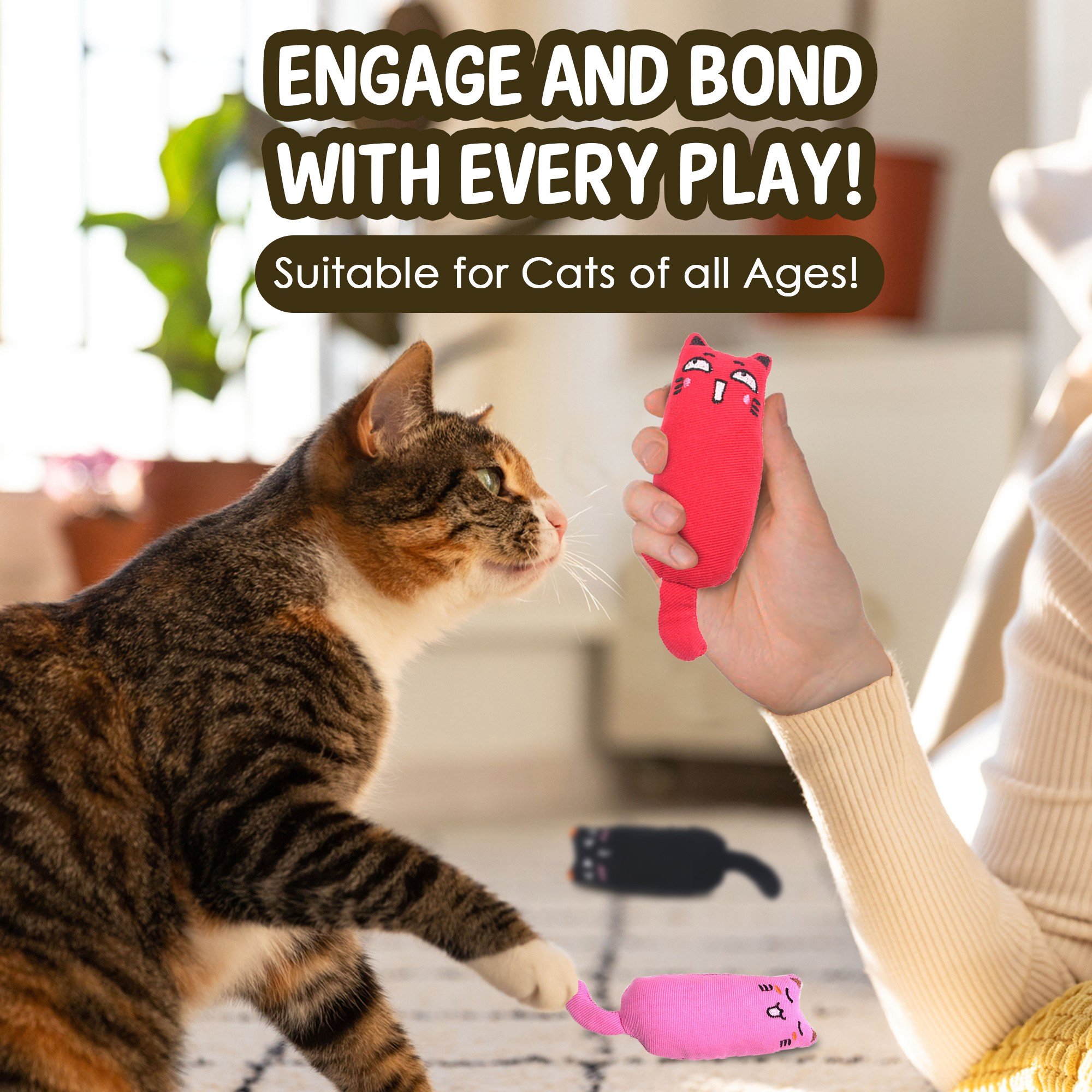 Vila Interactive Fetch & Play Plush Cat Dental Chew Toy with Catnip, 5 count - image 3