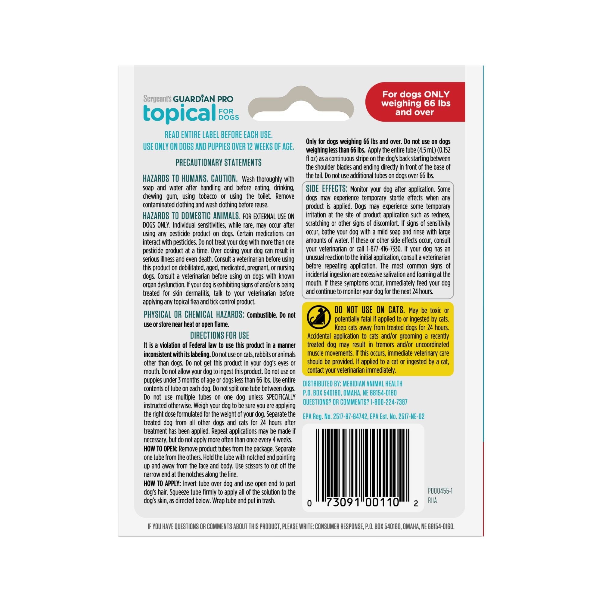 Sergeant's Guardian Dog Pro Flea & Tick Topical Treatment, over 66-lb, 3 count