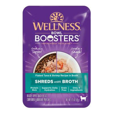 Wellness Bowl Boosters Flaked Tuna & Shrimp Wet Cat Topper, 1.75-oz pouch, case of 12