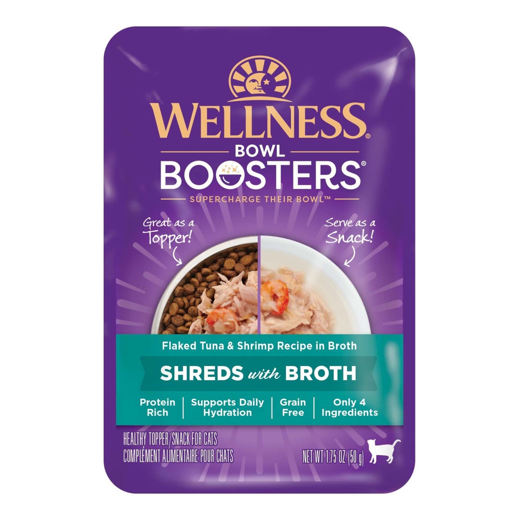 Wellness Bowl Boosters Flaked Tuna & Shrimp Wet Cat Topper, 1.75-oz pouch, case of 12