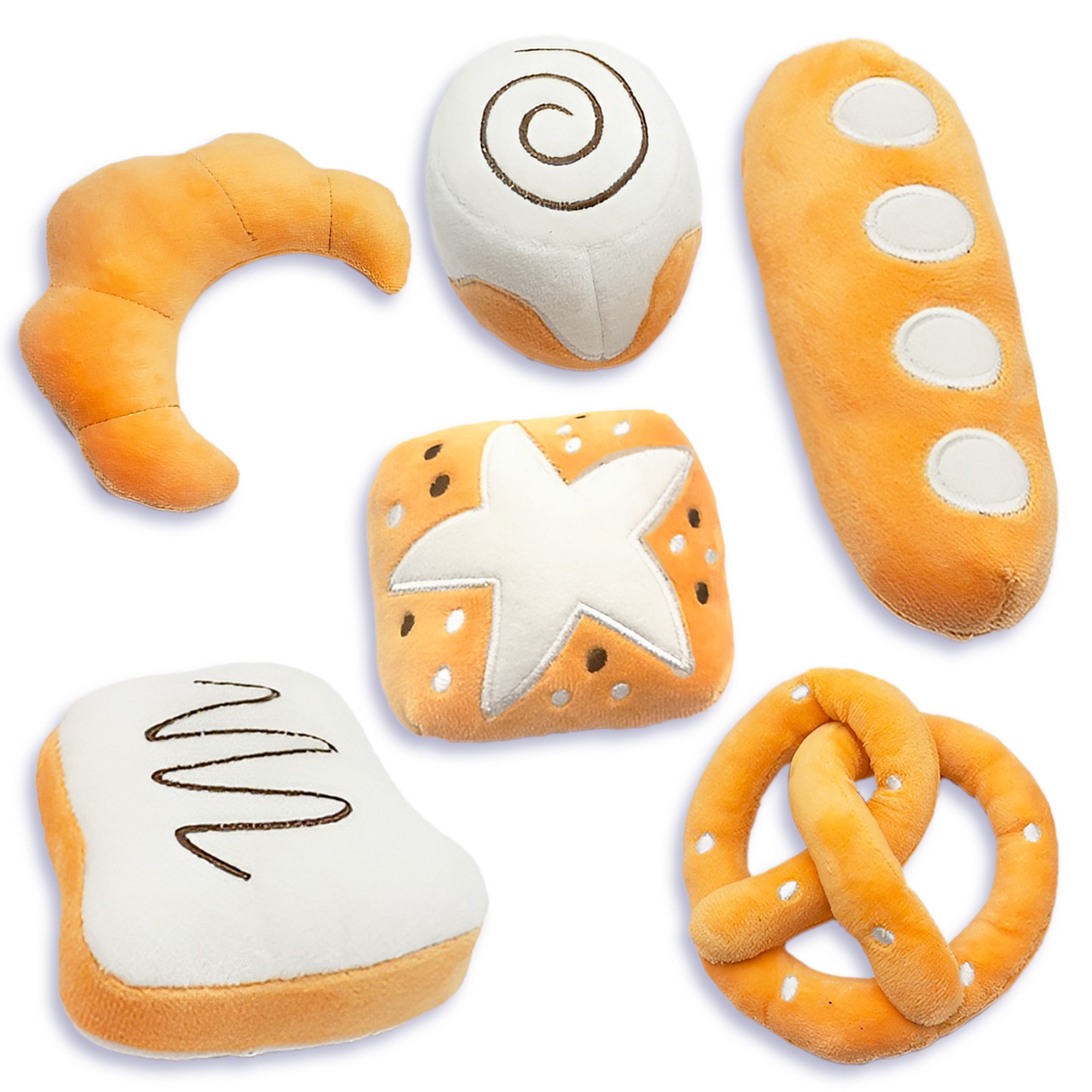 SunGrow Interactive Bread Plush Indoor Fetch & Play Cat Dental Chew Toy with Catnip, 6 count