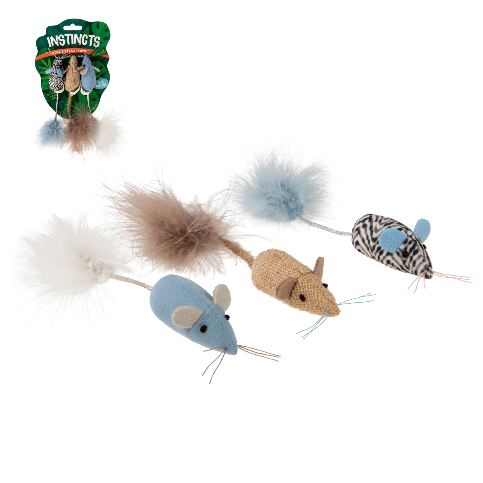 SmartyKat Instincts Catnip Caravan HappyNip Silvervine Toss & Bat Plush Mice Cat Toys, 3-pack
