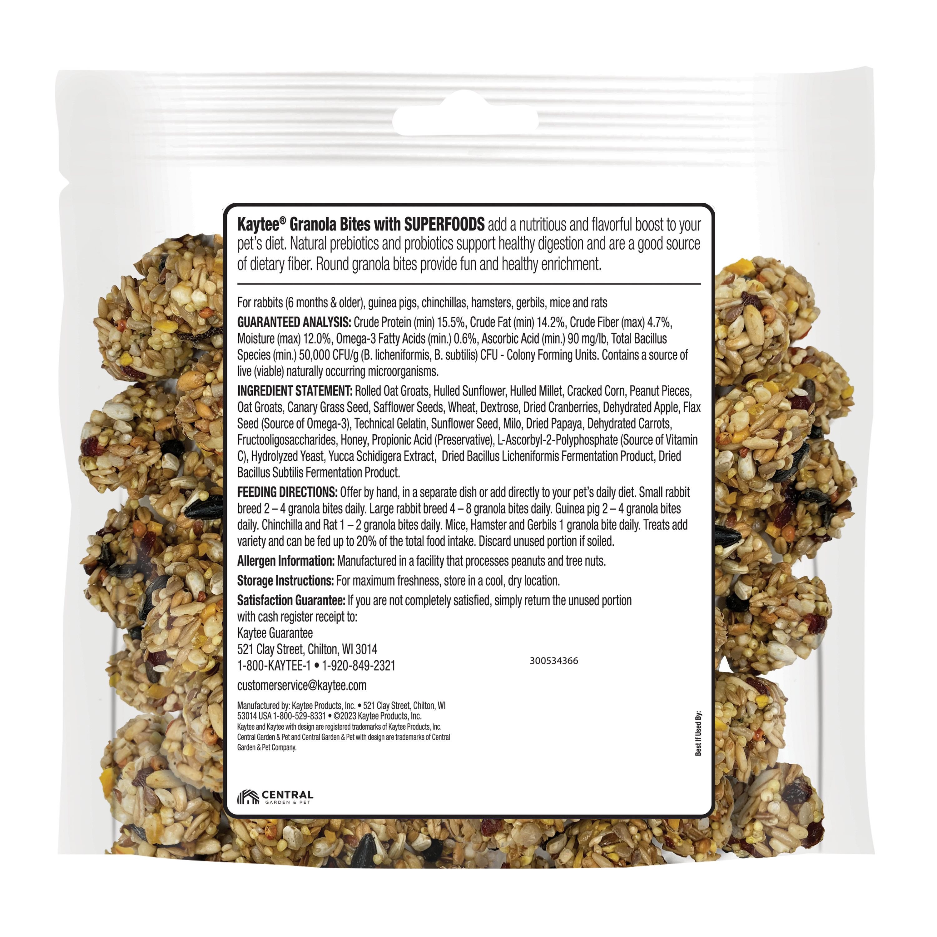Kaytee Granola Small Animal Bites with Superfoods Cranberry Apple & Flax Small Pet Treats, 4.5-oz bag